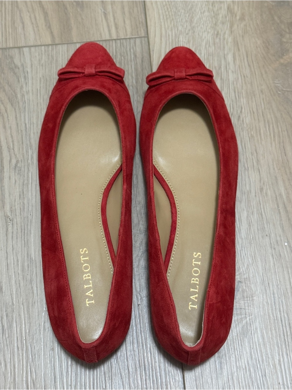 Talbots Vibrant Red Suede Edison Bow-Detail Women's Flats Sz. 10M - Picture 2 of 7